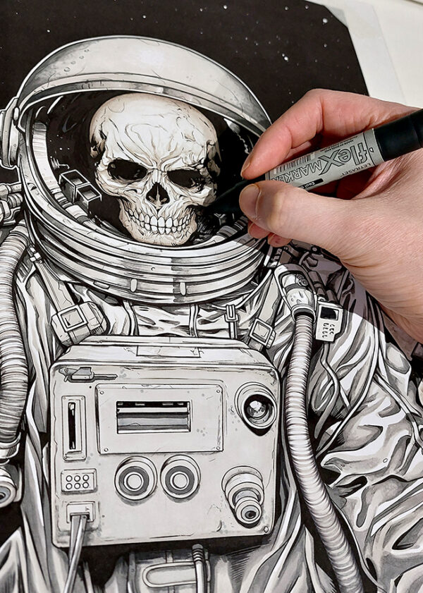 Skull Spaceman in Markers Art